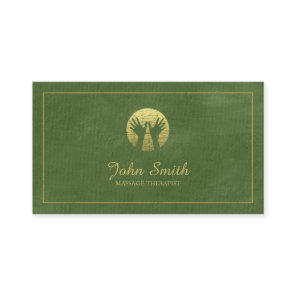 Green Canvas Golden Frame, Hands Massage Therapy Appointment Card