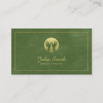 Green Canvas Golden Frame  Hands Massage Therapy Appointment Card by superdazzle at Zazzle