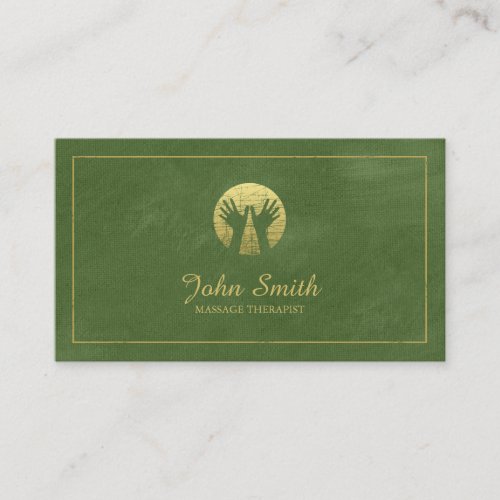 Green Canvas Golden Frame Hands Massage Therapy Appointment Card