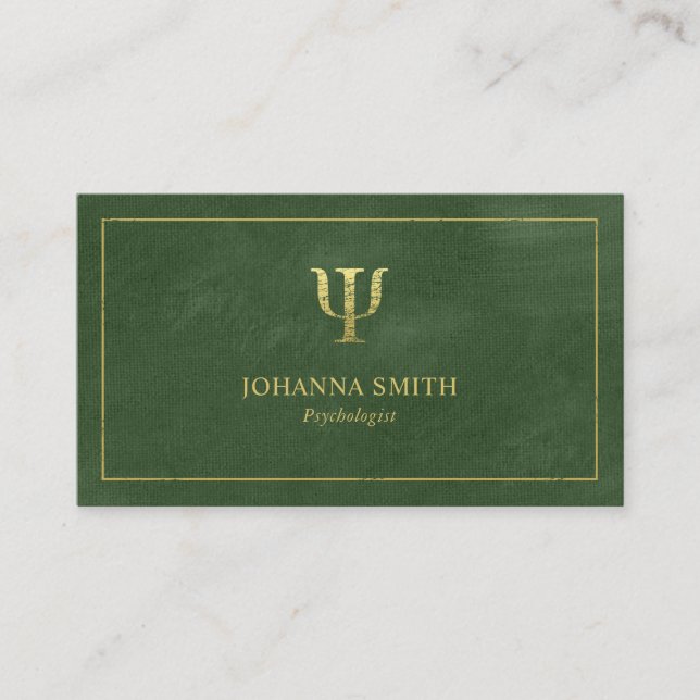 Green Canvas Golden Frame, Psychologist Psi Symbol Appointment Card (Front)