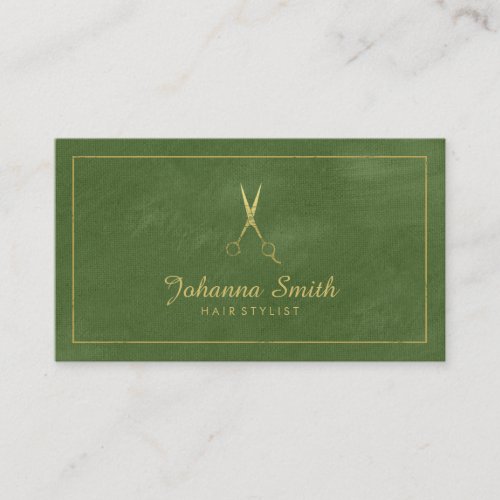 Green Canvas Golden Frame  Scissors Hairstylist Appointment Card