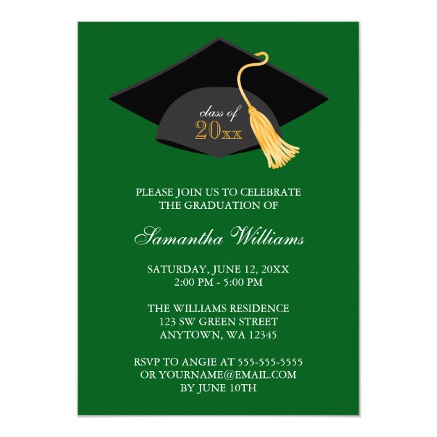 Green Cap And Tassel Graduation Announcement