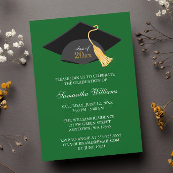 Green Cap And Tassel Graduation Announcement by printcreekstudio at Zazzle