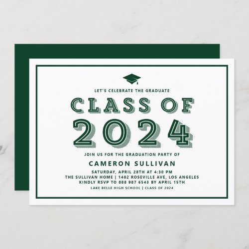 Green Cap Class of 2024 Retro Graduation Invitation