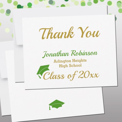 Green Cap Graduation Thank You Card