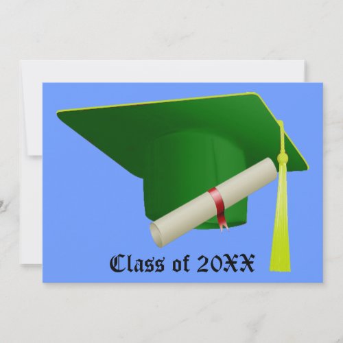 Green Cap High School College Graduation Invitation