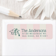Green Cap Pink Stripes Bow Graduation Label