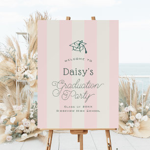 Green Cap & Pink Stripes Graduation Party Welcome Foam Board