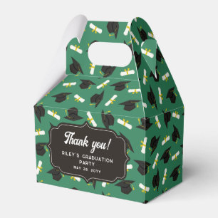 Green Caps & Diplomas Pattern Graduation Thank You Favor Boxes