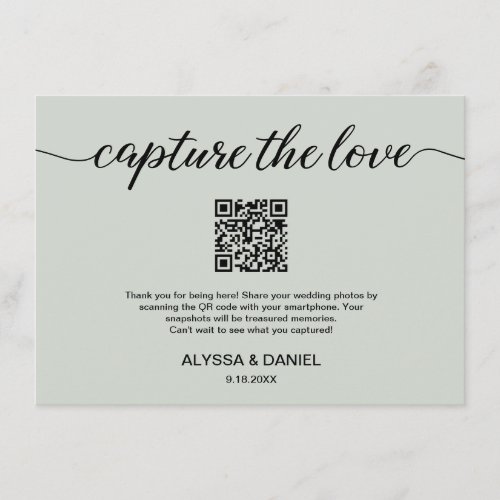 Green Capture the love QR code wedding photo share Enclosure Card