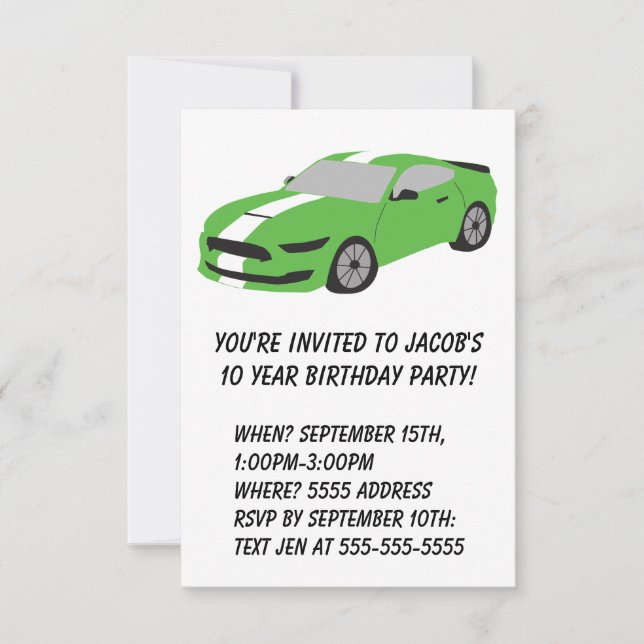 Green car boys/men birthday card (Front)