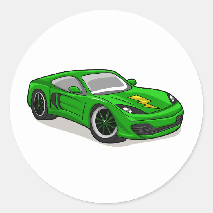 Green car cartoon - car racing - tuning car classic round sticker | Zazzle