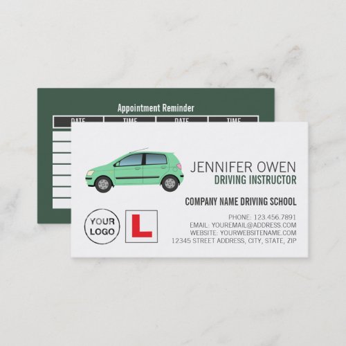 Green Car Driving SchoolInstructor Appointment Business Card