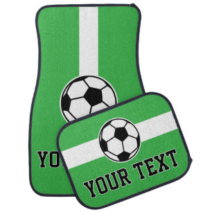 Green car floor mat set with soccer ball logo