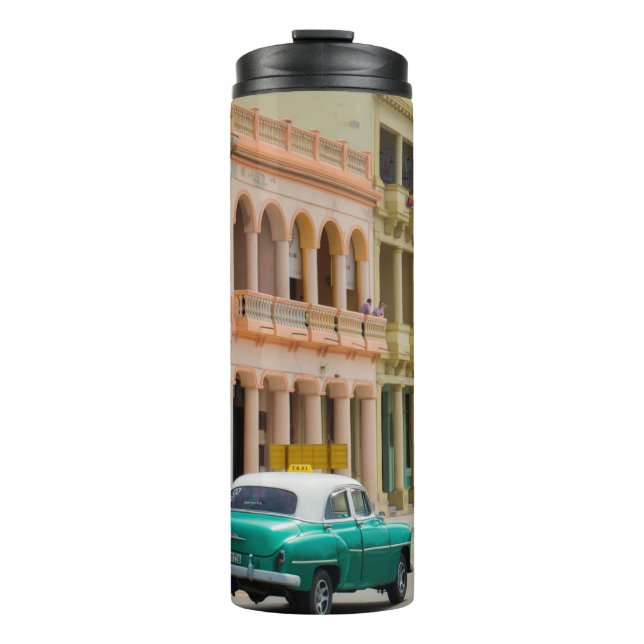 GREEN CAR ON ROAD THERMAL TUMBLER (Front)