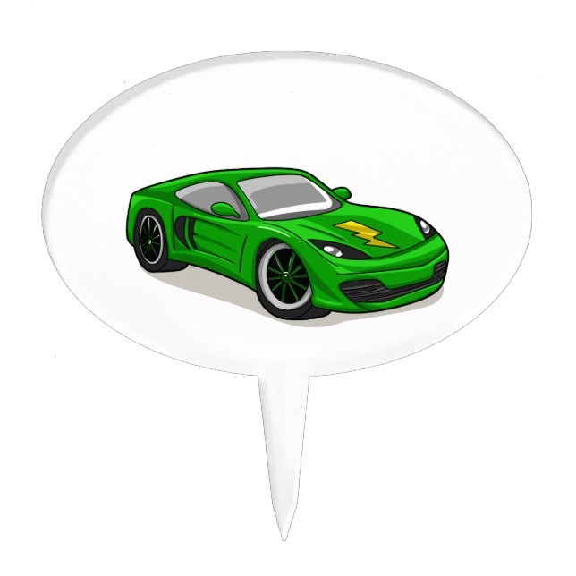 Green car racing cartoon  - Choose background colo Cake Topper (Front)