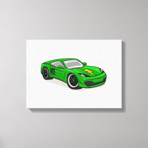 Green car racing cartoon  _ Choose background colo Canvas Print