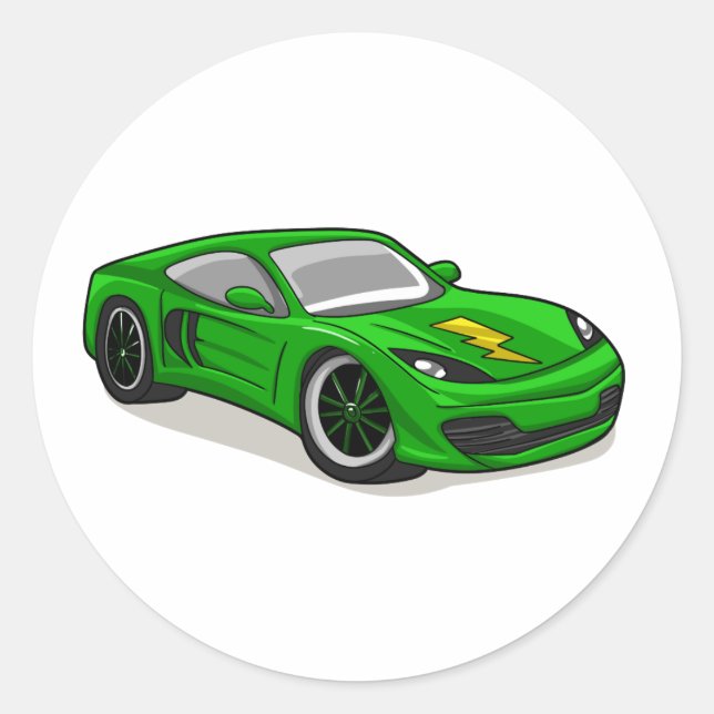 Green car racing cartoon  - Choose background colo Classic Round Sticker (Front)