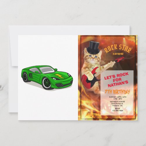 Green car racing cartoon  _ Choose background colo Invitation