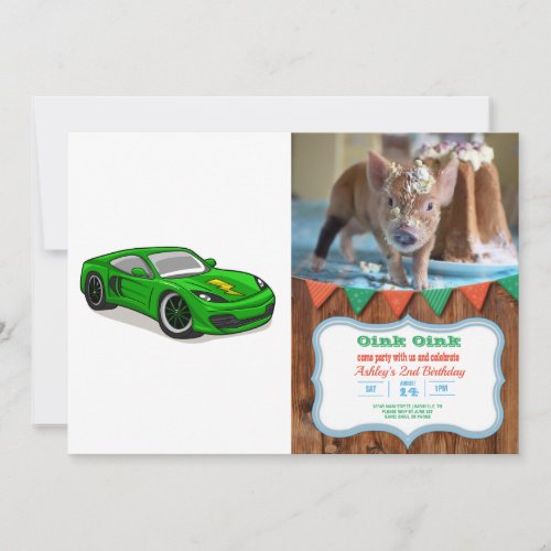 Green car racing cartoon  _ Choose background colo Invitation