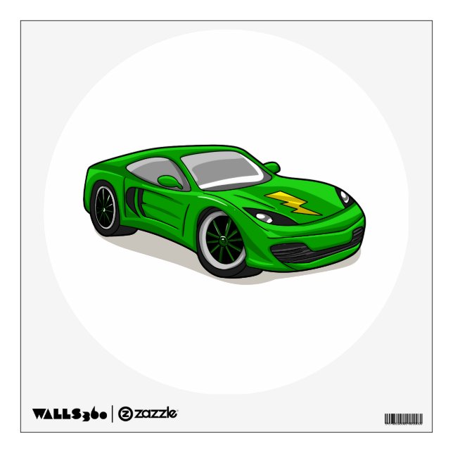 Green car racing cartoon  - Choose background colo Wall Decal (Front)