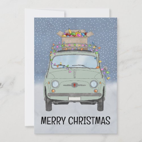 Green car with Christmas gifts Holiday Card