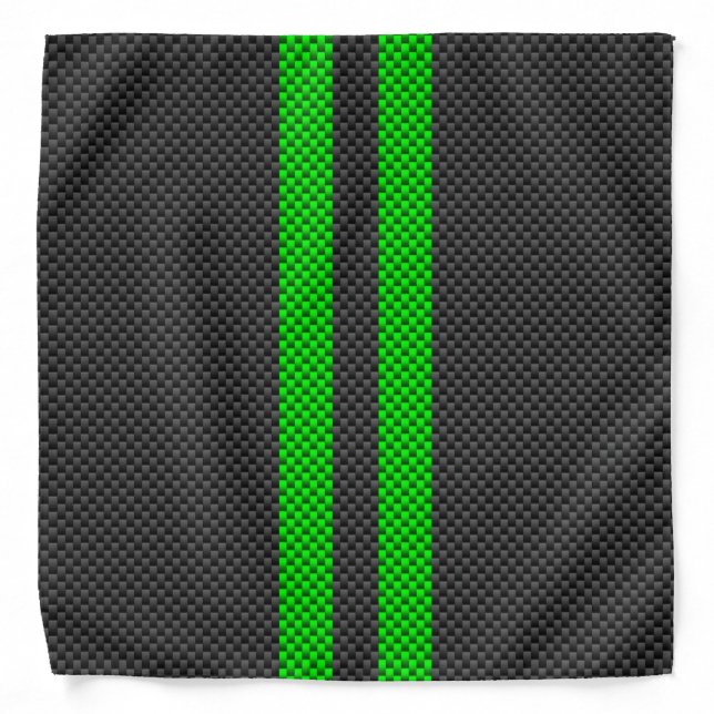 Green Carbon Fiber Style Racing Stripes Bandana (Front)