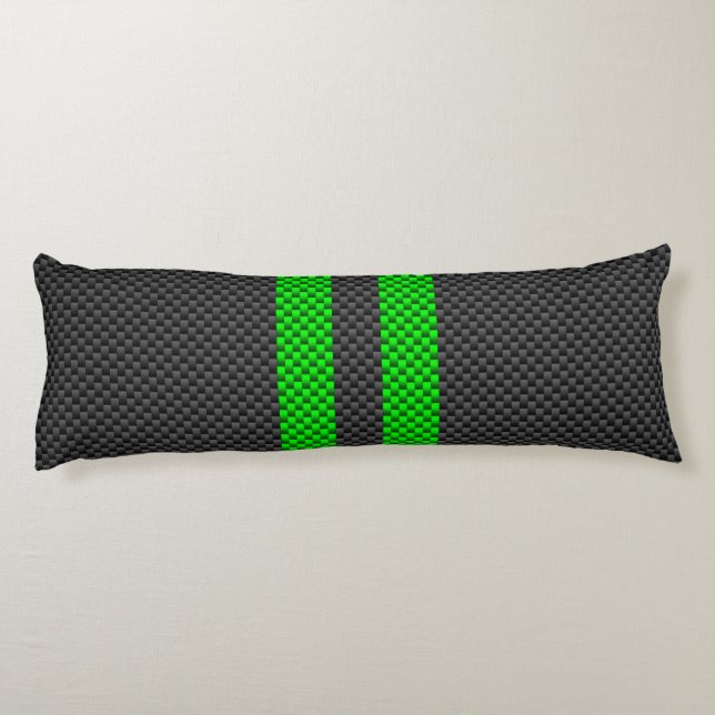 Green Carbon Fiber Style Racing Stripes Body Pillow (Back)