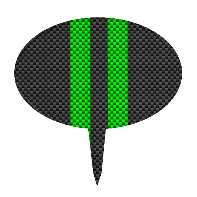 Green Carbon Fiber Style Racing Stripes Cake Topper (Front)
