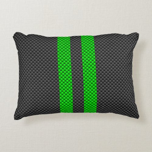 Green Carbon Fiber Style Racing Stripes Decorative Pillow