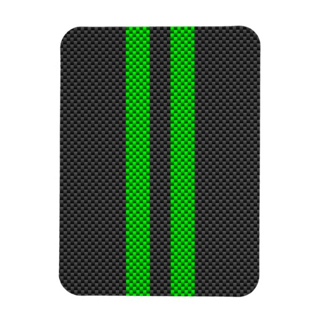 Green Carbon Fiber Style Racing Stripes Magnet (Vertical)