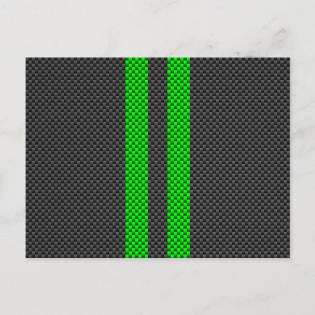 Green Carbon Fiber Style Racing Stripes Postcard (Front)