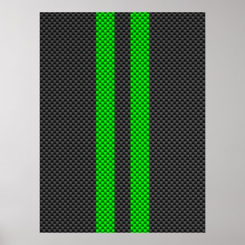 Green Carbon Fiber Style Racing Stripes Poster