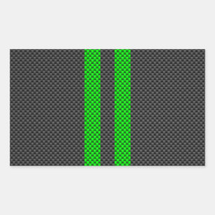 Green Carbon Fiber Style Racing Stripes Rectangular Sticker