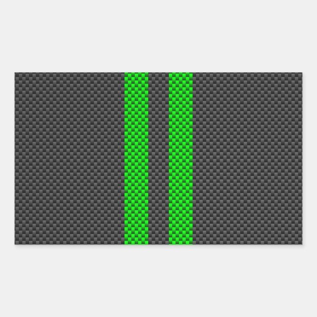 Green Carbon Fiber Style Racing Stripes Rectangular Sticker (Front)