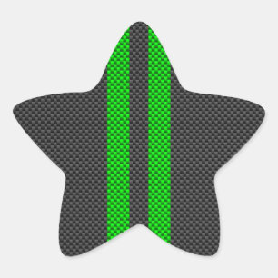Green Carbon Fiber Style Racing Stripes Star Sticker