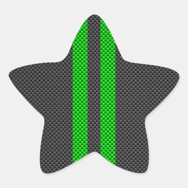 Green Carbon Fiber Style Racing Stripes Star Sticker (Front)