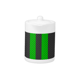 Green Carbon Fiber Style Racing Stripes Teapot