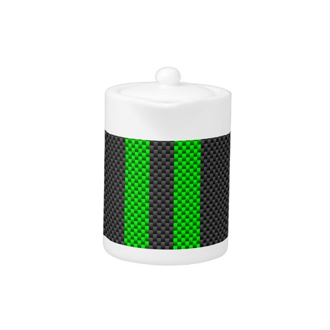 Green Carbon Fiber Style Racing Stripes Teapot (Front)
