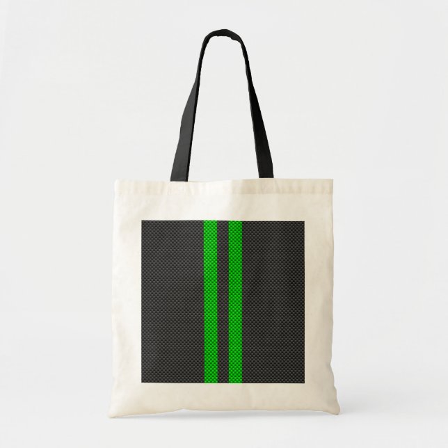Green Carbon Fiber Style Racing Stripes Tote Bag (Front)