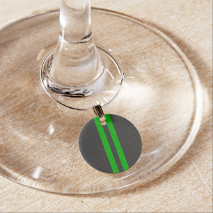 Green Carbon Fiber Style Racing Stripes Wine Glass Charm