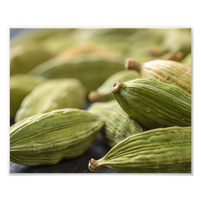 Green Cardamom Pods Macro Zoom Aromatic Spice Text Photo Print (Front)
