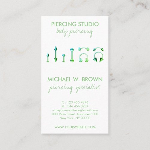 Green Care Card for Body Jewelry Piercing