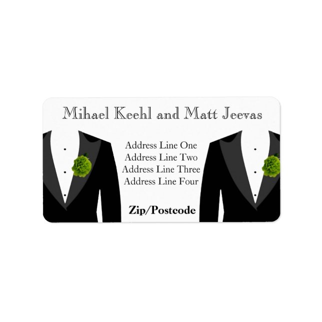 Green Carnation Address Labels for Gay Wedding (Front)
