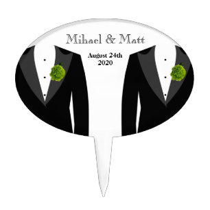 Green Carnation Gay Grooms Wedding Cake Decoration Topper