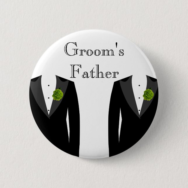 Green Carnation Gay Wedding Groom's Father Badge Pinback Button (Front)