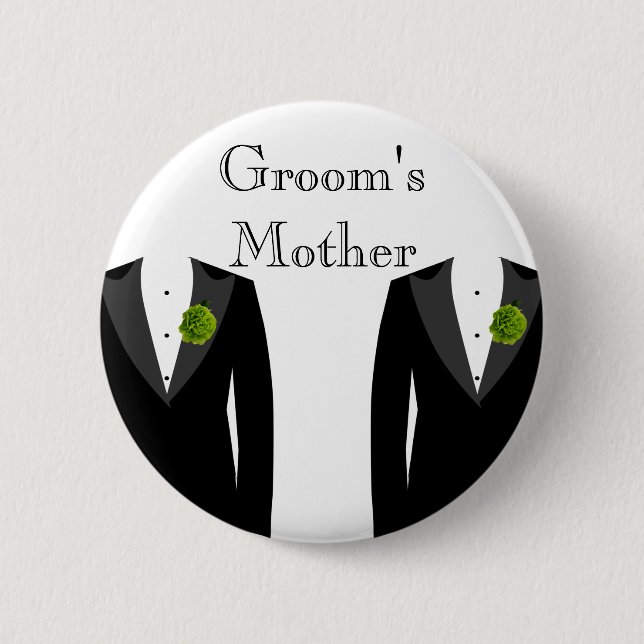 Green Carnation Gay Wedding Groom's Mother Badge Button (Front)