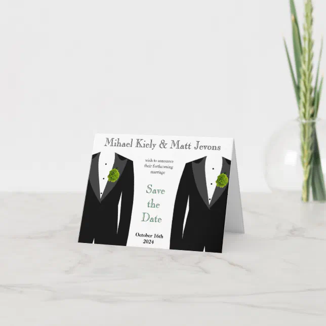 Green Carnation Gay Wedding Save The Date Notecard Zazzle