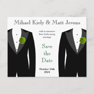 Green Carnation Gay Wedding Save the Date Postcard