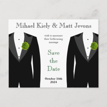 Green Carnation Gay Wedding Save The Date Postcard by AGayMarriage at Zazzle